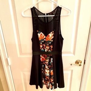 Material Girl Black Floral dress with mesh. Size S